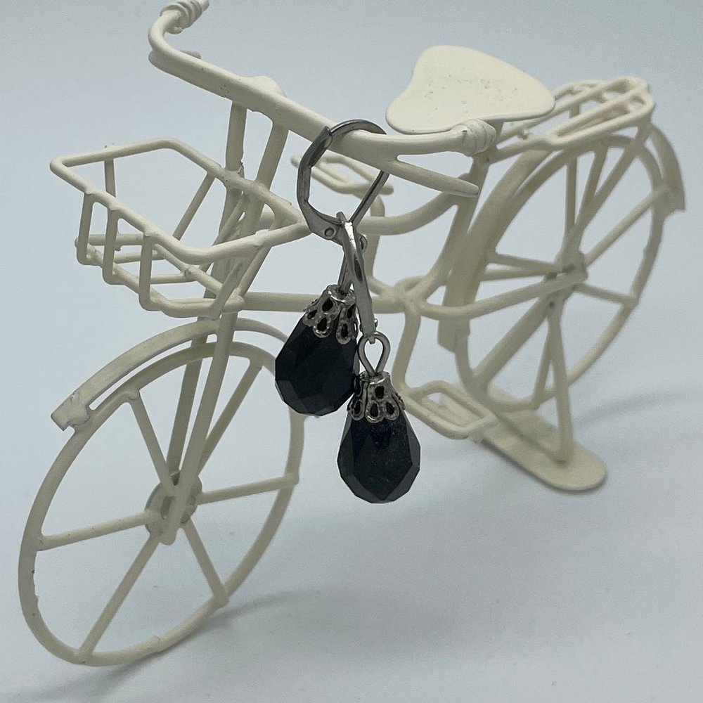 Stainless Steel Dangling Black Onyx Earrings